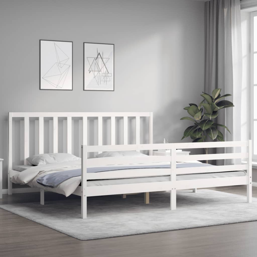 Estrutura de cama com cabeceira 200x200cm madeira maciça branco