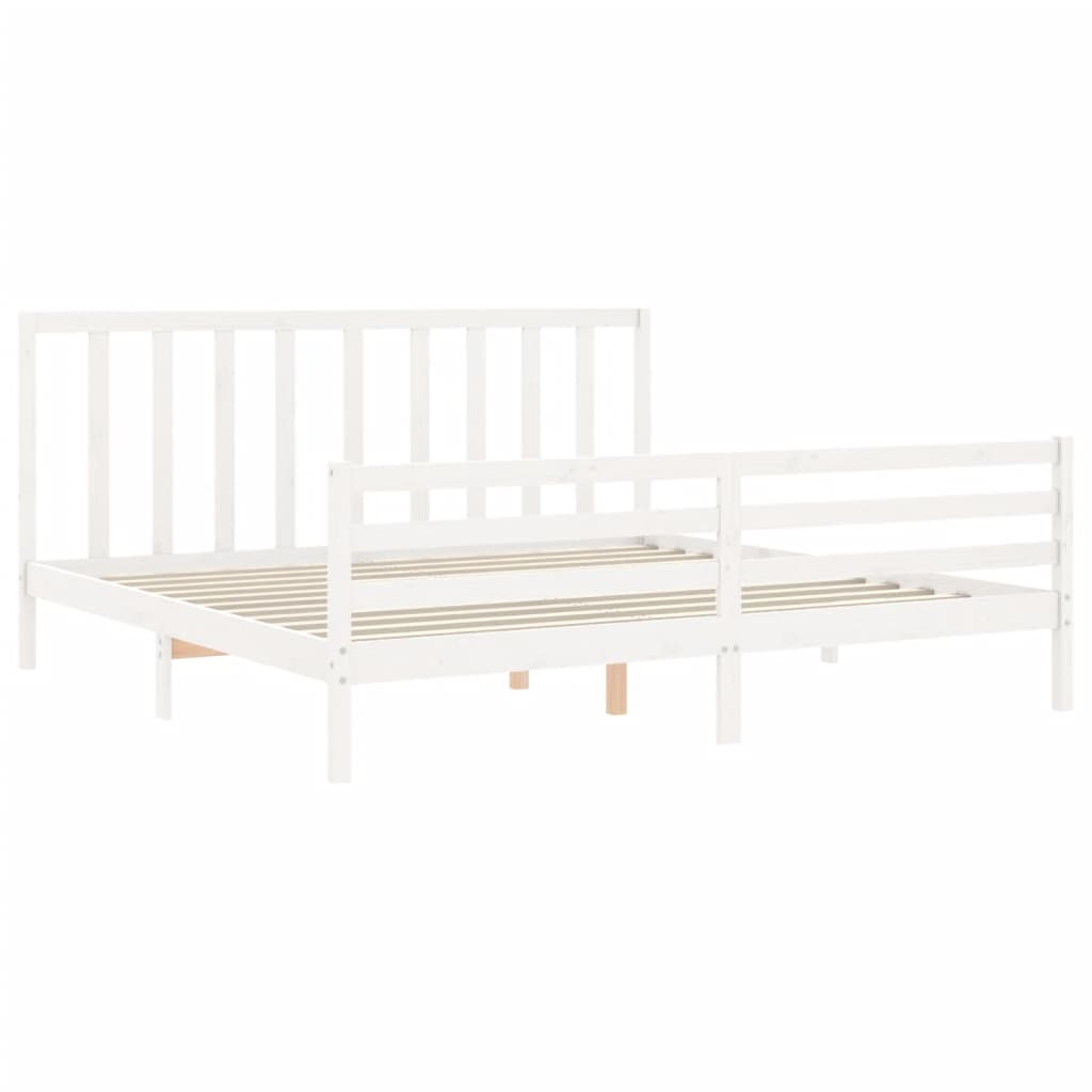 Estrutura de cama com cabeceira 200x200cm madeira maciça branco