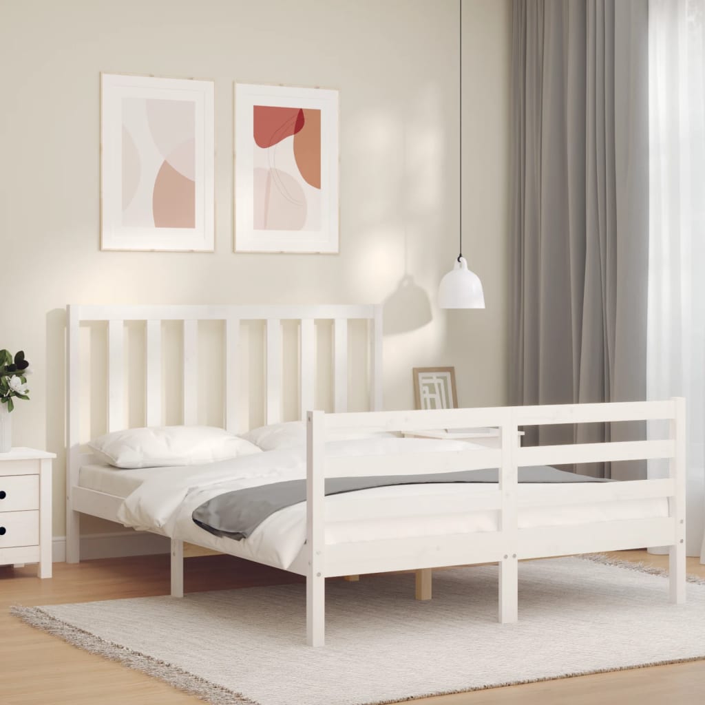 Estrutura de cama com cabeceira 140x190cm madeira maciça branco