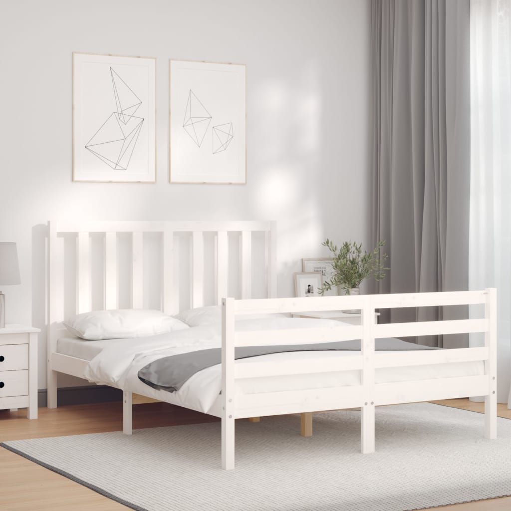 Estrutura de cama com cabeceira 140x190cm madeira maciça branco