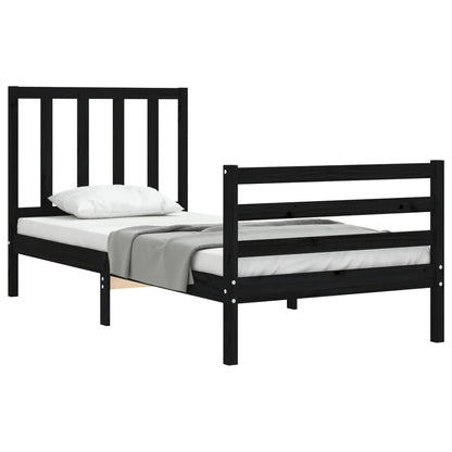 Estrutura de cama com cabeceira 90x200 cm madeira maciça preto