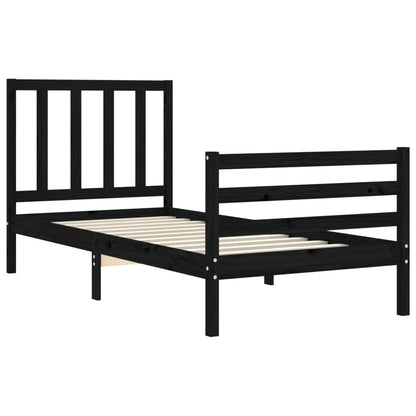 Estrutura de cama com cabeceira 90x200 cm madeira maciça preto