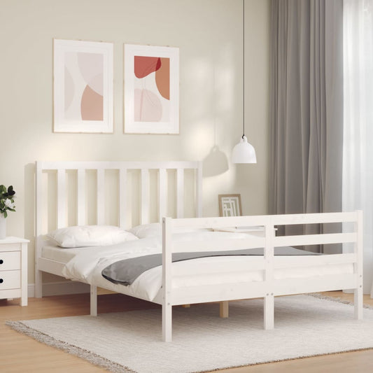 Estrutura de cama com cabeceira 140x200cm madeira maciça branco