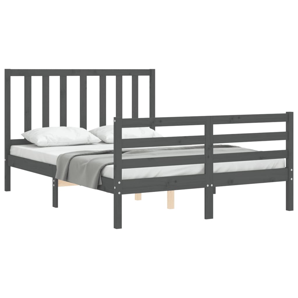 Estrutura de cama com cabeceira 140x200 cm madeira maciça cinza