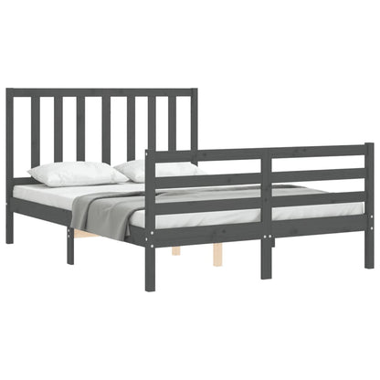 Estrutura de cama com cabeceira 140x200 cm madeira maciça cinza