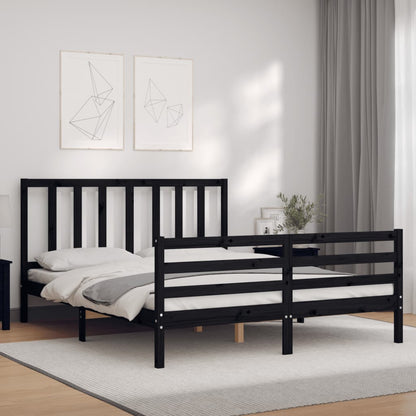 Estrutura de cama com cabeceira 160x200 cm madeira maciça preto