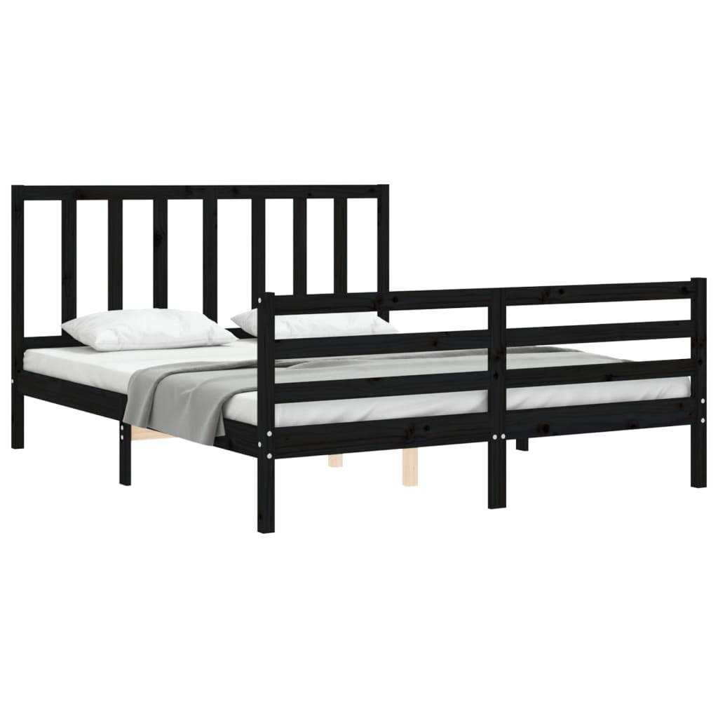 Estrutura de cama com cabeceira 160x200 cm madeira maciça preto