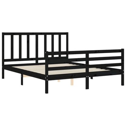 Estrutura de cama com cabeceira 160x200 cm madeira maciça preto