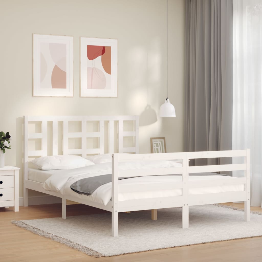 Estrutura de cama com cabeceira 140x190cm madeira maciça branco