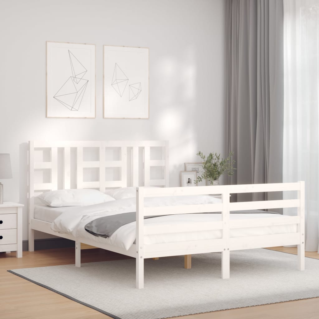 Estrutura de cama com cabeceira 140x190cm madeira maciça branco