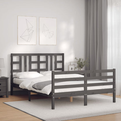 Estrutura de cama com cabeceira 140x190 cm madeira maciça cinza