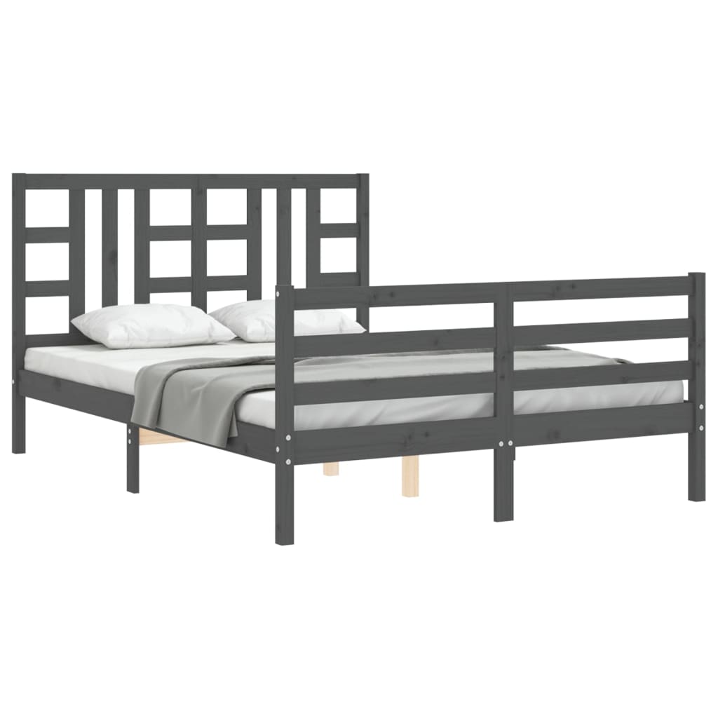 Estrutura de cama com cabeceira 140x190 cm madeira maciça cinza