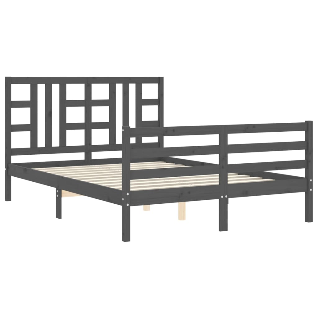 Estrutura de cama com cabeceira 140x190 cm madeira maciça cinza