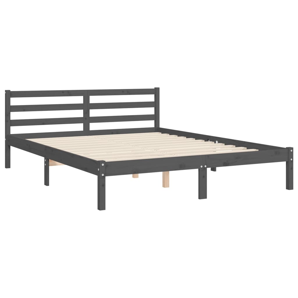 Estrutura de cama com cabeceira 140x190 cm madeira maciça cinza