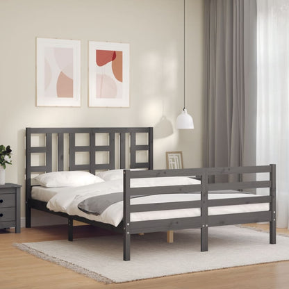 Estrutura de cama com cabeceira 140x190 cm madeira maciça cinza