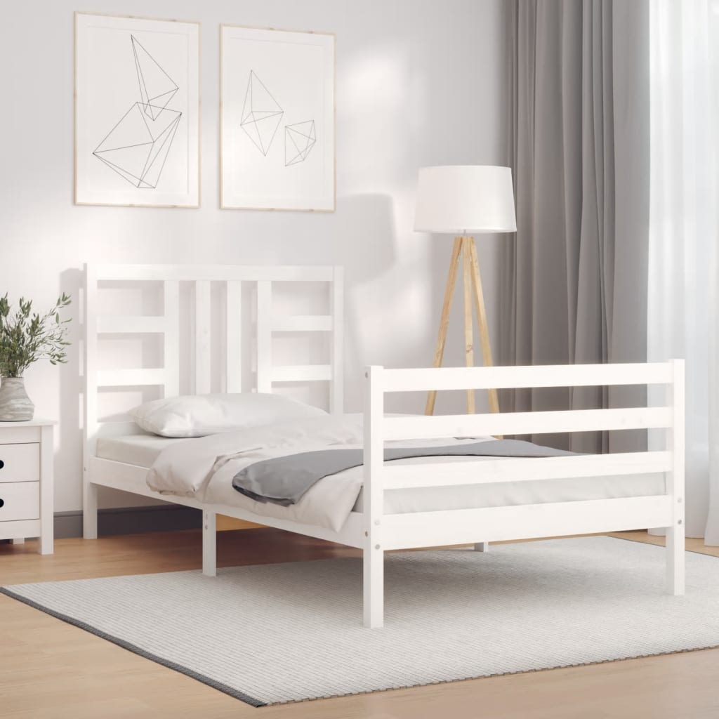 Estrutura de cama com cabeceira 100x200cm madeira maciça branco