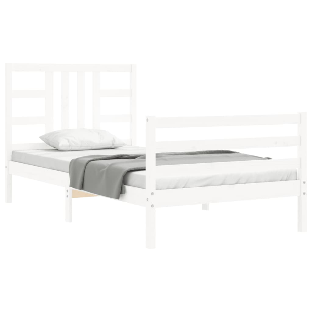 Estrutura de cama com cabeceira 100x200cm madeira maciça branco