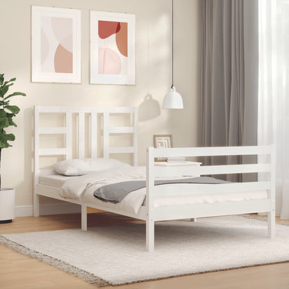 Estrutura de cama com cabeceira 100x200cm madeira maciça branco