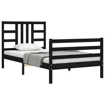 Estrutura de cama com cabeceira 100x200 cm madeira maciça preto