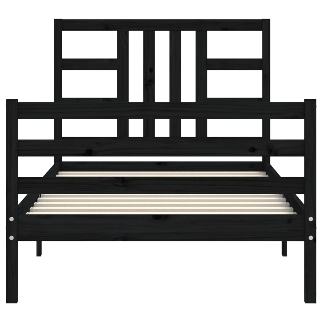 Estrutura de cama com cabeceira 100x200 cm madeira maciça preto