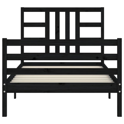 Estrutura de cama com cabeceira 100x200 cm madeira maciça preto