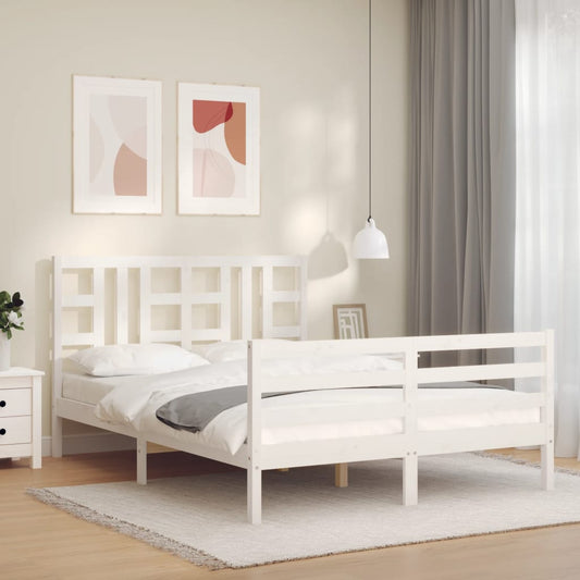 Estrutura de cama com cabeceira 140x200cm madeira maciça branco