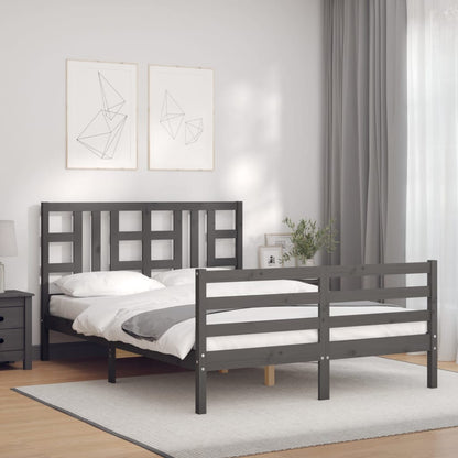 Estrutura de cama com cabeceira 140x200 cm madeira maciça cinza