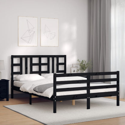 Estrutura de cama com cabeceira 140x200 cm madeira maciça preto