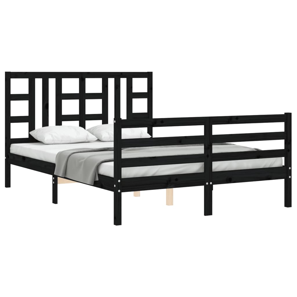 Estrutura de cama com cabeceira 140x200 cm madeira maciça preto