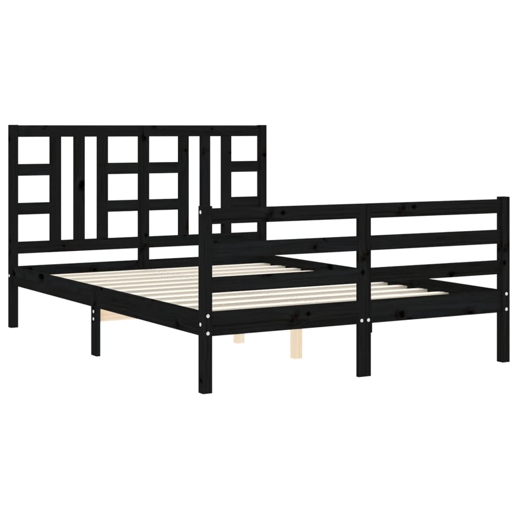 Estrutura de cama com cabeceira 140x200 cm madeira maciça preto