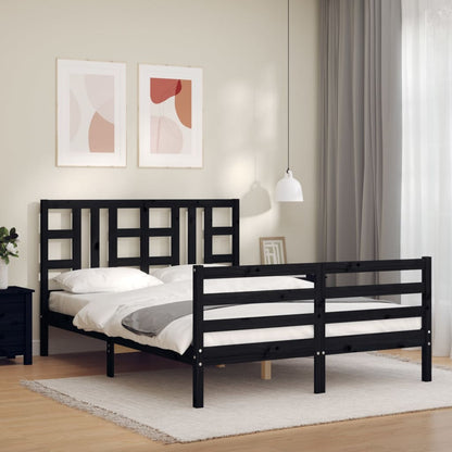 Estrutura de cama com cabeceira 140x200 cm madeira maciça preto