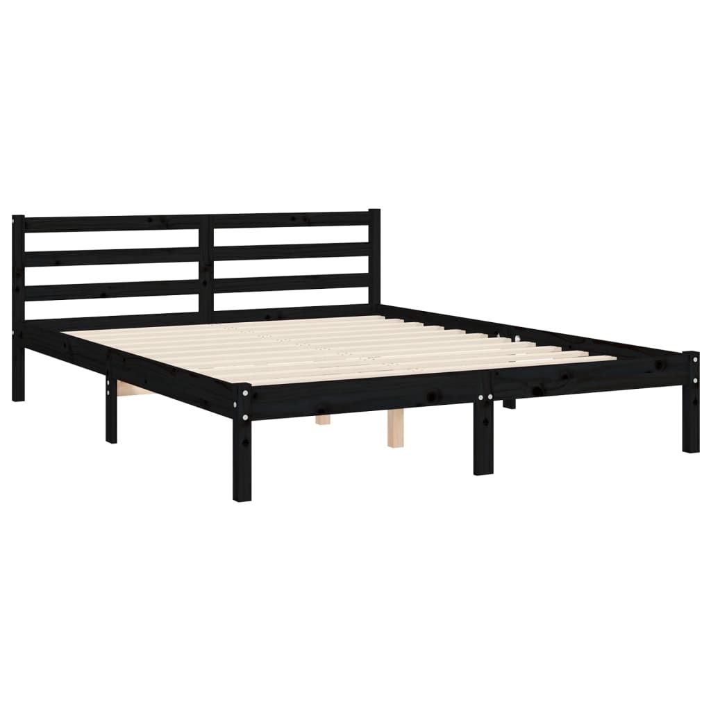 Estrutura de cama com cabeceira 160x200 cm madeira maciça preto