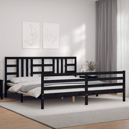 Estrutura de cama com cabeceira 200x200 cm madeira maciça preto