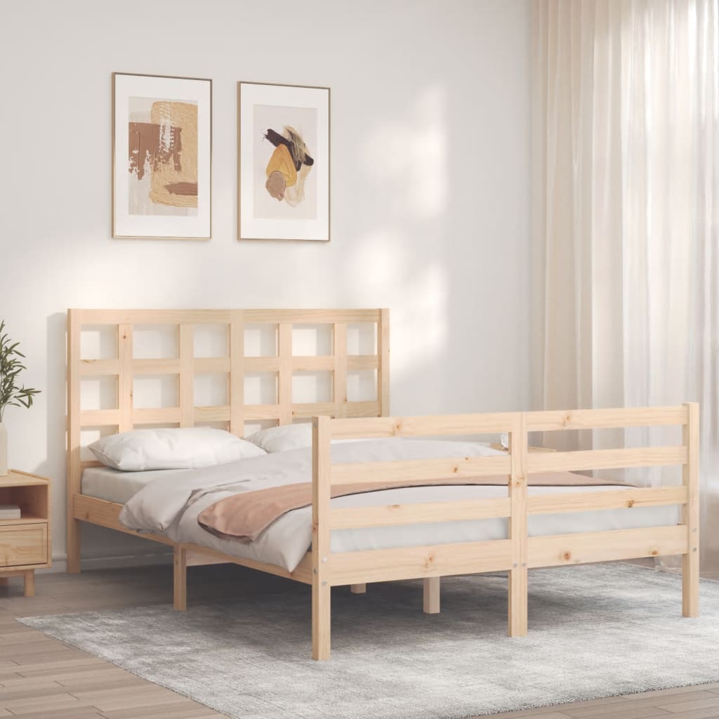 Estrutura de cama com cabeceira 140x190 cm madeira maciça