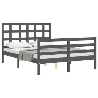 Estrutura de cama com cabeceira 140x190 cm madeira maciça cinza