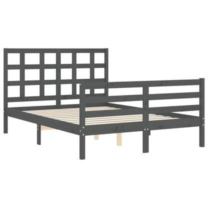 Estrutura de cama com cabeceira 140x190 cm madeira maciça cinza