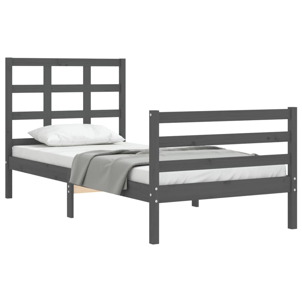 Estrutura de cama com cabeceira 90x200 cm madeira maciça cinza