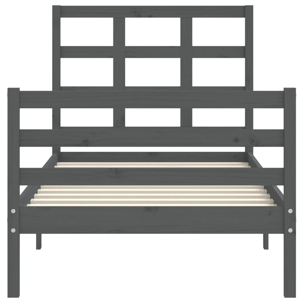 Estrutura de cama com cabeceira 90x200 cm madeira maciça cinza