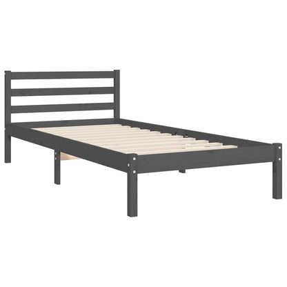 Estrutura de cama com cabeceira 90x200 cm madeira maciça cinza