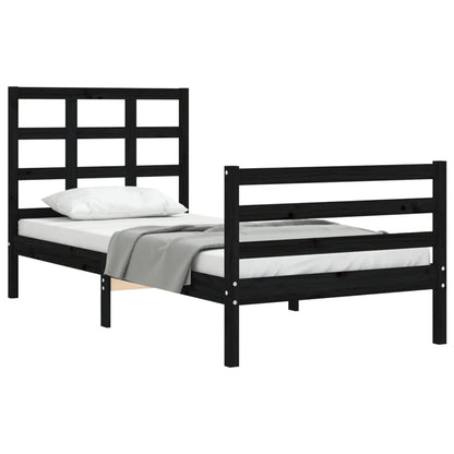 Estrutura de cama com cabeceira 90x200 cm madeira maciça preto