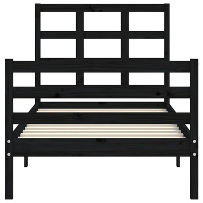 Estrutura de cama com cabeceira 90x200 cm madeira maciça preto