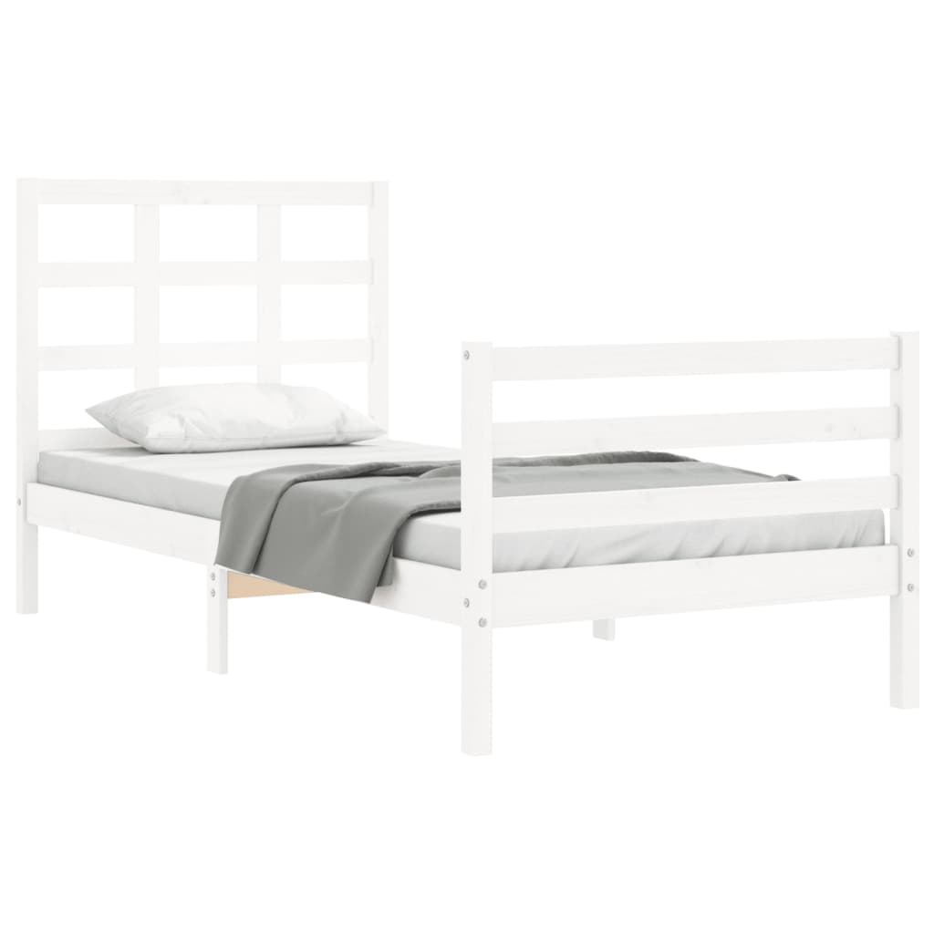 Estrutura de cama com cabeceira 100x200cm madeira maciça branco