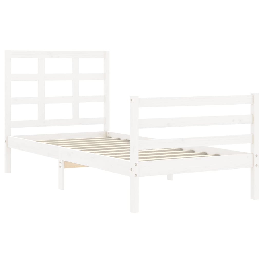 Estrutura de cama com cabeceira 100x200cm madeira maciça branco