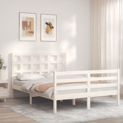 Estrutura de cama com cabeceira 140x200cm madeira maciça branco