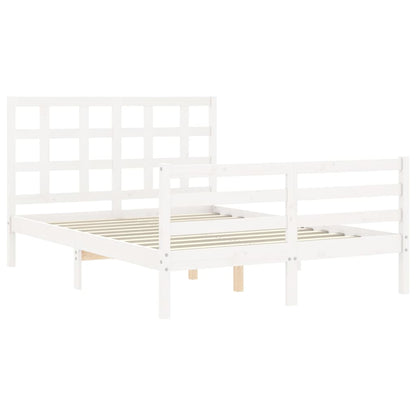 Estrutura de cama com cabeceira 140x200cm madeira maciça branco