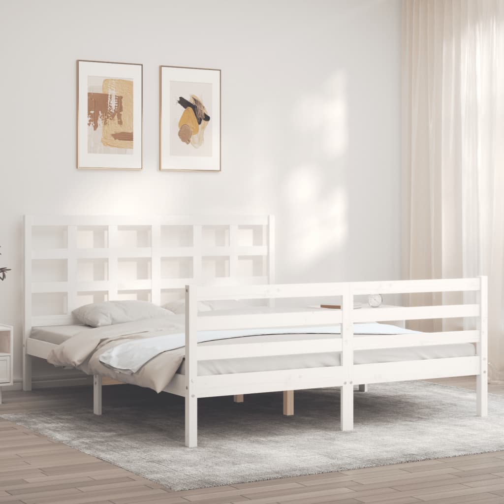 Estrutura de cama King Size com cabeceira madeira maciça branco