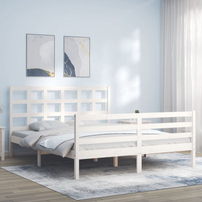 Estrutura de cama King Size com cabeceira madeira maciça branco