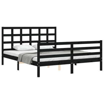 Estrutura de cama com cabeceira 160x200 cm madeira maciça preto