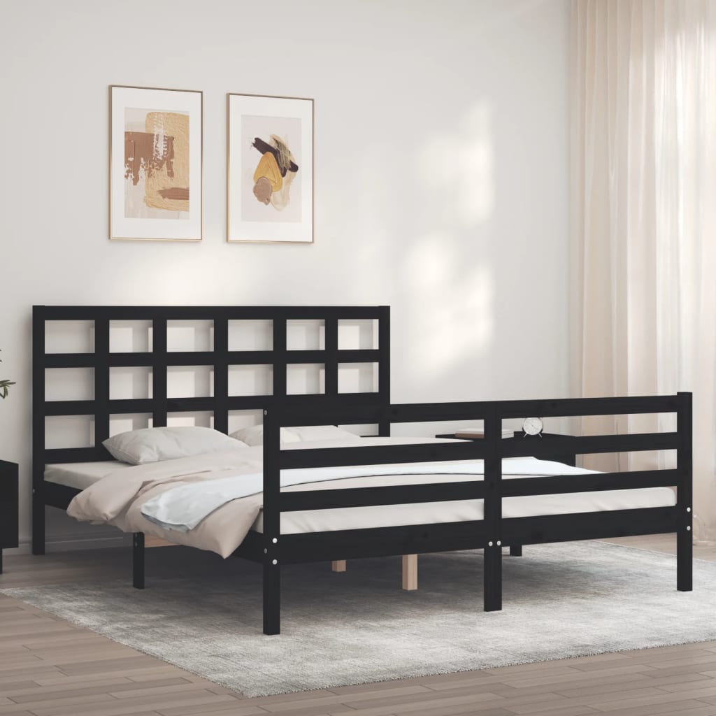 Estrutura de cama com cabeceira 160x200 cm madeira maciça preto