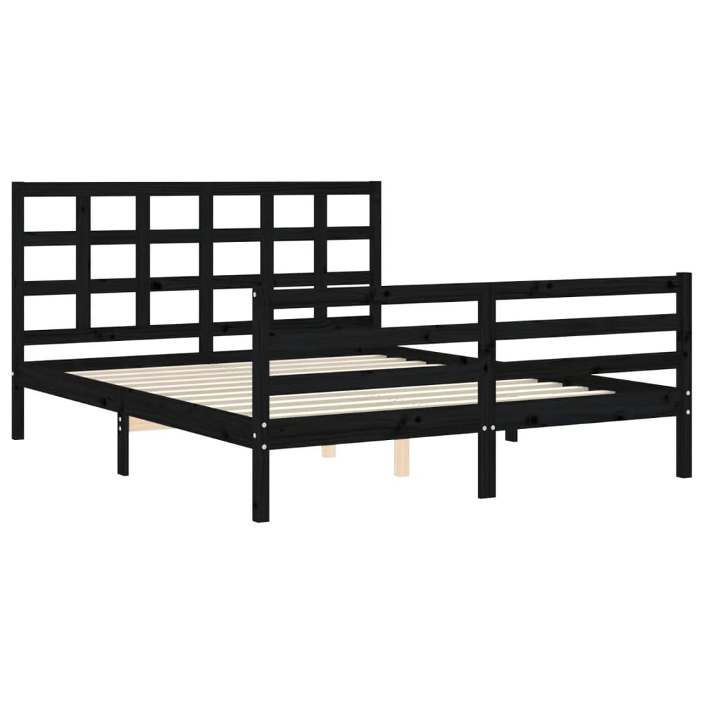 Estrutura de cama com cabeceira 160x200 cm madeira maciça preto